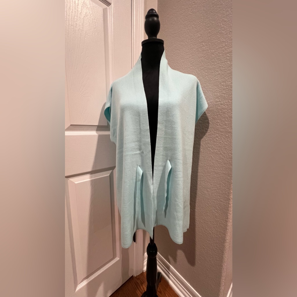 J’envie New York Open Light Blue Sleeveless Cardigan Sweater Size Xl
